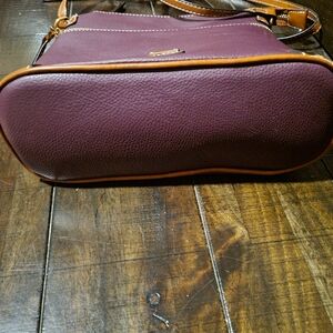 Plum Pebbled Crossbody with Tan Trim